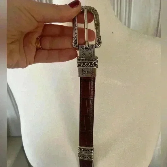 BRIGHTON|2in1 Black Leather Brown Crocodile Embossed Silver Buckle|ML Equestrian - Picture 10 of 13